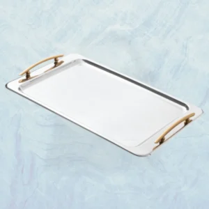 Διακοσμητικός Δίσκος Γάμου Λευκός με Χρυσές Λαβές