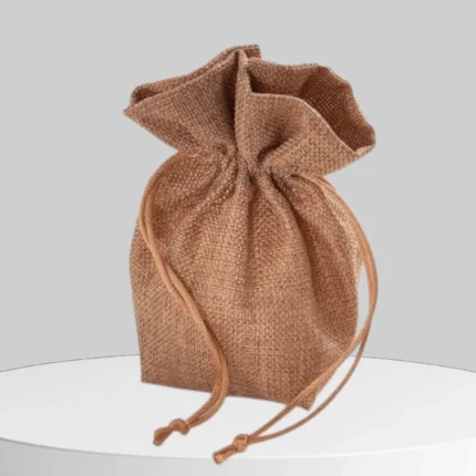 Μπομπονιέρα Πουγκί Λινάτσα Rustic με Κορδόνι