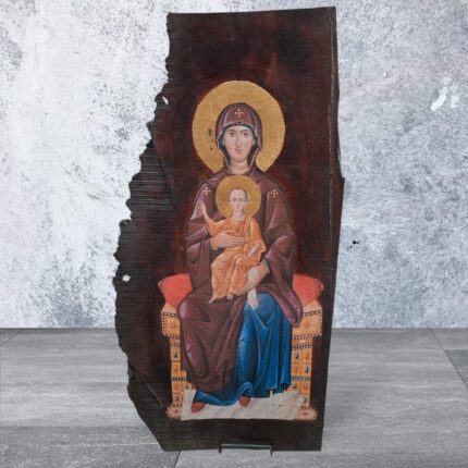 Χειροποίητη Βυζαντινή Εικόνα της Παναγίας σε Φυσικό Ξύλο